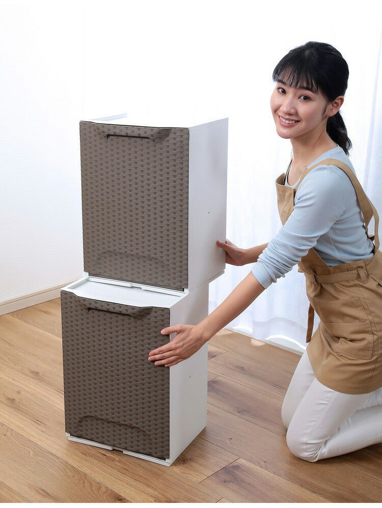 artplast アートプラスト イタリア製 ダストボックス 幅34cm ラタン調 ポリプロピレン 軽量 フラップ扉 完成品 スタッキング可能 ゴミ箱 ランドリー収納 サニタリー収納 衣類収納(代引不可)