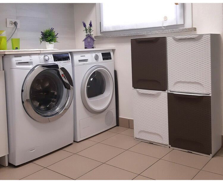 artplast アートプラスト イタリア製 ダストボックス 幅34cm ラタン調 ポリプロピレン 軽量 フラップ扉 完成品 スタッキング可能 ゴミ箱 ランドリー収納 サニタリー収納 衣類収納(代引不可)