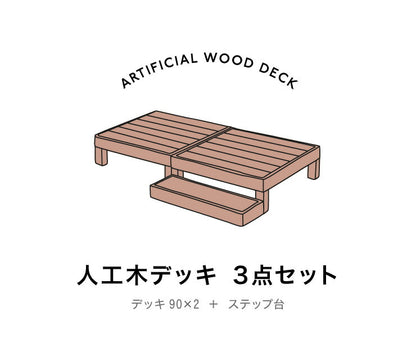 人工木ウッドデッキ 3点セット 90×90cm:2点とステップ台 ウッドデッキ 木目調 樹脂 ガーデンデッキ ウッドデッキ(代引不可)