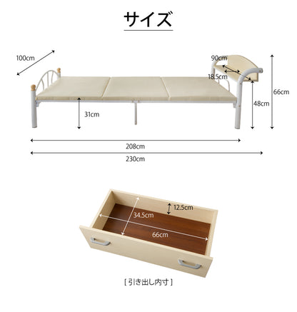 棚付きパイプベッド 引き出し付き シングル フレームのみ 収納 宮付き 棚付き パイプベッド シングルサイズ(代引不可)