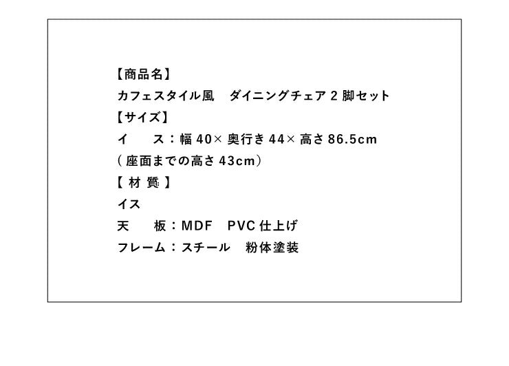 カフェスタイル風 ダイニングチェア 2脚セット ダイニング テーブル チェア シンプル モダン スチール おしゃれ ダイニング(代引不可)