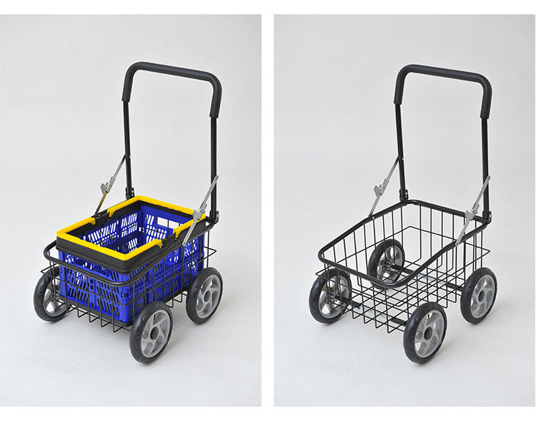 カゴ付き便利カート コンパクト 折り畳み キャリーカート かご付き カゴ付き 軽量 台車 買い物 マルチキャリーカート ショッピング カート バスケット ゴミ出し(代引不可)