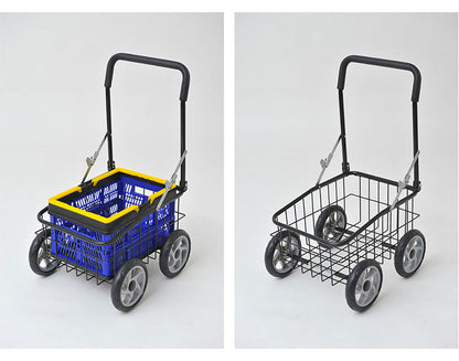 カゴ付き便利カート コンパクト 折り畳み キャリーカート かご付き カゴ付き 軽量 台車 買い物 マルチキャリーカート ショッピング カート バスケット ゴミ出し(代引不可)