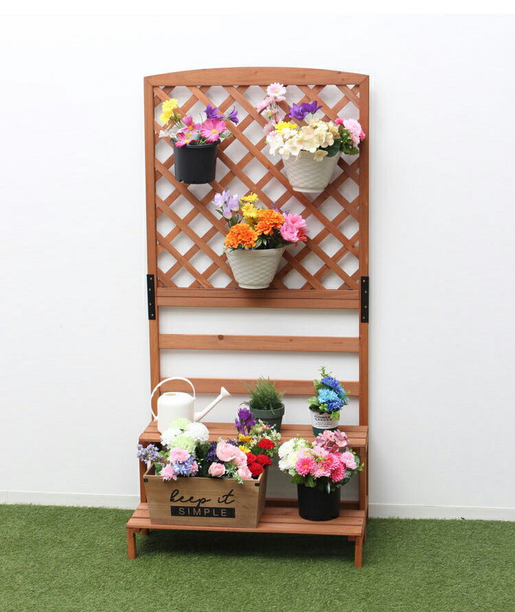 木製フラワースタンド 2段 屋外 フェンス付き ガーデニング 花壇 ガーデン 棚 ベランダ プランターラック フラワーラック 花台 鉢植 観葉植物 鉢植えスタンド(代引不可)