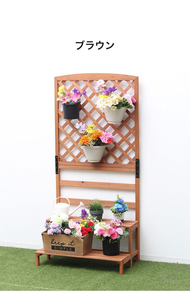 木製フラワースタンド 2段 屋外 フェンス付き ガーデニング 花壇 ガーデン 棚 ベランダ プランターラック フラワーラック 花台 鉢植 観葉植物 鉢植えスタンド(代引不可)