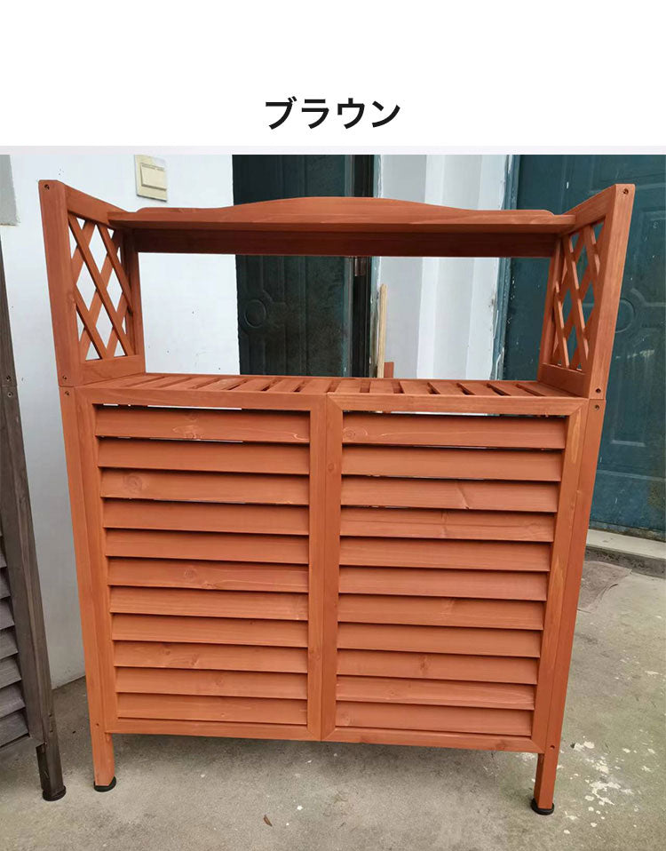 継式木製棚付きエアコンラック 室外機カバー 収納 棚付き おしゃれ ガーデニング 花壇 ガーデン 棚 ベランダ プランターラック フラワーラック 鉢植えスタンド(代引不可)