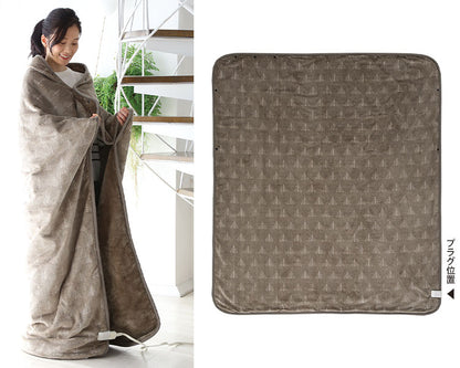 電気ひざかけ毛布 160×140cm ホットローブ 着る毛布 フランネル 節電 ブランケット 節約 電気毛布 防寒対策 ひざ掛け 羽織る ツリー柄 おしゃれ 暖か 丸洗い 洗濯 ダニ退治 CWN162G-HK