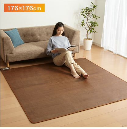 フローリング調電気マット 2畳 176×176cm ホットカーペット 電気マット ホットマット キッチンマット 防水 ブラウン ライトベージュ