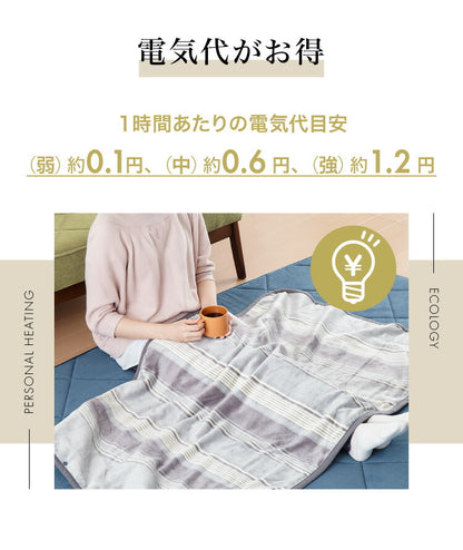 電気ひざ掛け毛布 140×82cm 本体丸洗い可能 ダニ退治 スライド調節 室温センサー 電気毛布 グレイ ボーダー ひざ掛け