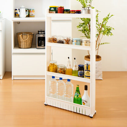 プラスチックキッチン収納ワゴン 4段 幅12.4cm 隙間収納 スマートワゴン キッチン収納 すきま収納 キャスター スリムワゴン キッチンワゴン キッチン 収納 ワゴン