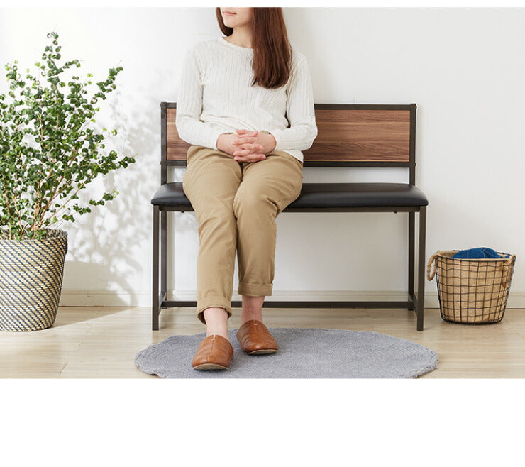 ダイニングベンチ 背付き ベンチ ハイタイプ 90cm 北欧 ヴィンテージ レザー調 クッションあり 2人用 2人掛け 椅子 ダイニング