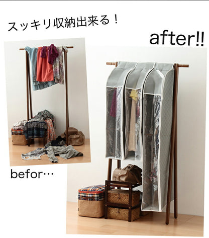 竹炭 衣類収納 洋服カバー 衣類カバー パッと見える 炭入り消臭 ショート(3個セット)