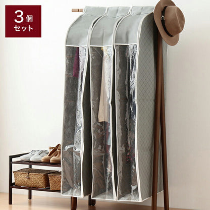 竹炭 衣類収納 洋服カバー パッと見える ロング 炭入り消臭 衣類カバー 130(3個セット)