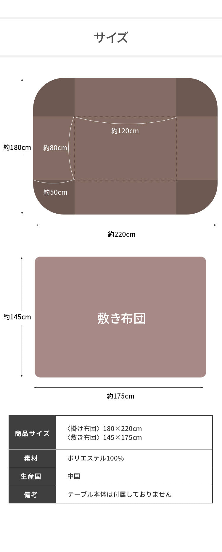 省スペースこたつ掛敷セット こたつ布団 省スペース 掛敷セット 長方形 180×220 敷き布団 145×175cm あったか ふわふわ リバーシブル マイクロファイバー コンパクト 暖かい