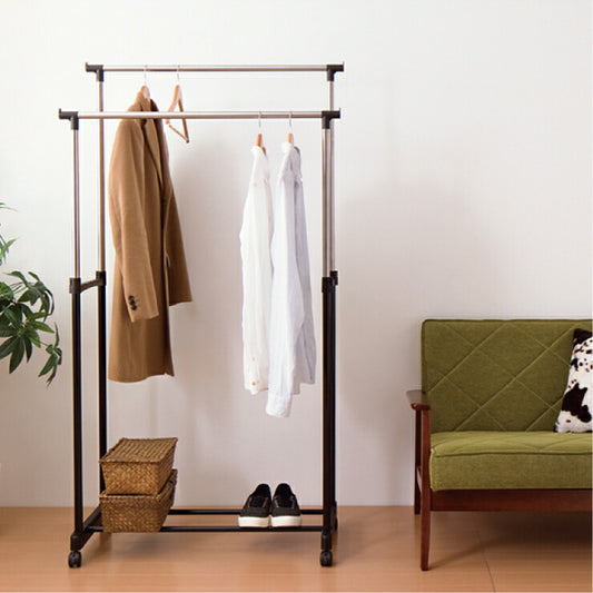 ダブルハンガーラック ハンガーラック パイプハンガー キャスター付き 伸縮 高さ調節 シンプル