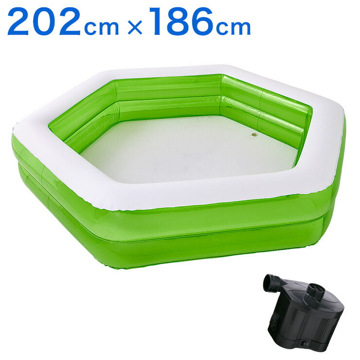 プール ビニールプール ビッグサイズ 電池式 六角形&エアーポンプ 六角形 エアーポンプ 家庭用プール 家庭用 ベランダ 水遊び 電動(代引不可)