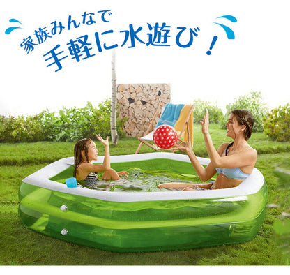 プール ビニールプール ビッグサイズ 電池式 六角形&エアーポンプ 六角形 エアーポンプ 家庭用プール 家庭用 ベランダ 水遊び 電動(代引不可)