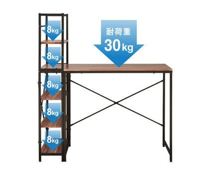 パソコンデスク 棚付き PCデスク 5段 幅115cm おしゃれ モダン ヴィンテージ 収納 コンパクト デスク システムデスク 学習机 勉強机 ラック付きデスク 机 木製 ワークデスク 在宅勤務 テレワーク