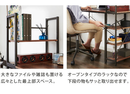 パソコンデスク 棚付き PCデスク 5段 幅115cm おしゃれ モダン ヴィンテージ 収納 コンパクト デスク システムデスク 学習机 勉強机 ラック付きデスク 机 木製 ワークデスク 在宅勤務 テレワーク