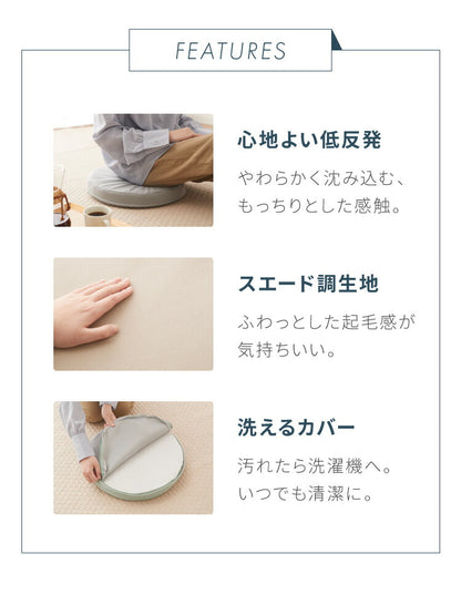 【5%OFF】低反発クッション 丸形 薄タイプ 2枚組 厚さ5cm 丸型 ふわふわ 布地 洗える ウォッシャブル 北欧 かわいい ウレタン シンプル 低反発 リビング ダイニング クッション 座布団 フロアクッション シートクッション 椅子 椅子用