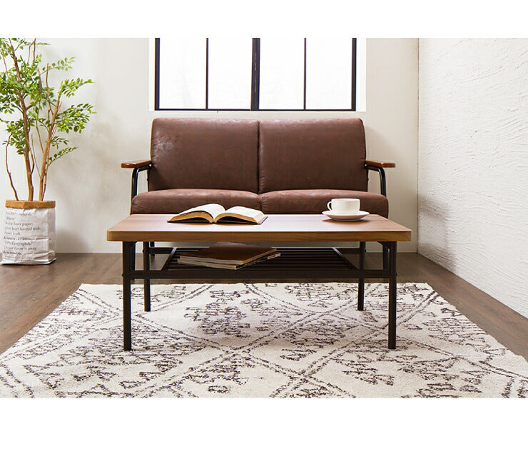 センターテーブル おしゃれ 棚付き 収納 木目 スチール ブラウン リビング テレワーク 在宅勤務 一人暮らし 新生活 テーブル ローテーブル リビングテーブル 座卓 棚付 モダン レトロ 北欧 ヴィンテージ