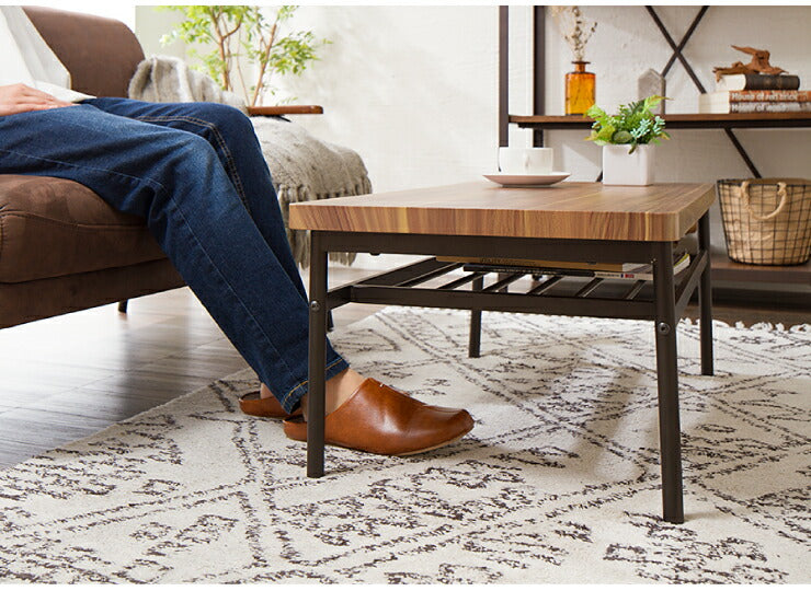 センターテーブル おしゃれ 棚付き 収納 木目 スチール ブラウン リビング テレワーク 在宅勤務 一人暮らし 新生活 テーブル ローテーブル リビングテーブル 座卓 棚付 モダン レトロ 北欧 ヴィンテージ