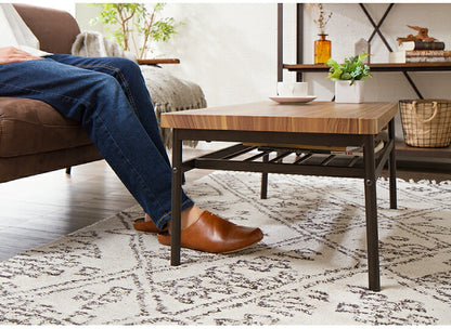 センターテーブル おしゃれ 棚付き 収納 木目 スチール ブラウン リビング テレワーク 在宅勤務 一人暮らし 新生活 テーブル ローテーブル リビングテーブル 座卓 棚付 モダン レトロ 北欧 ヴィンテージ