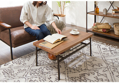 センターテーブル おしゃれ 棚付き 収納 木目 スチール ブラウン リビング テレワーク 在宅勤務 一人暮らし 新生活 テーブル ローテーブル リビングテーブル 座卓 棚付 モダン レトロ 北欧 ヴィンテージ