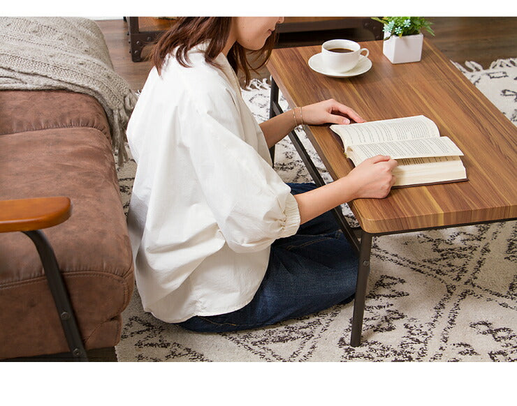 センターテーブル おしゃれ 棚付き 収納 木目 スチール ブラウン