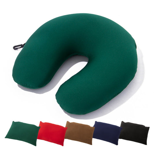 2WAY ビーズクッション 30×30cm ネックピロー クッション トラベルクッション ごろ寝 いす 首 首枕 枕 まくら 携帯枕 ビーズ 飛行機 バス 旅行 出張 トラベル 旅行用品 U字 U型マクラ 車内機内 ギフト 安眠 無地