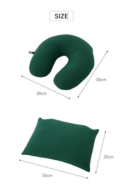 2WAY ビーズクッション 30×30cm ネックピロー クッション トラベルクッション ごろ寝 いす 首 首枕 枕 まくら 携帯枕 ビーズ 飛行機 バス 旅行 出張 トラベル 旅行用品 U字 U型マクラ 車内機内 ギフト 安眠 無地