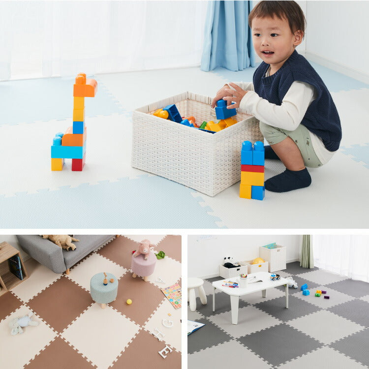 ジョイントマット 大判 滑り止め 60cm 厚さ1cm 床暖房対応 抗菌加工 低ホルム PE サイドパーツ付き 32枚 フリーカット おしゃれ カラフル かわいい マット 滑り止めマット プレイマット ベビーマット