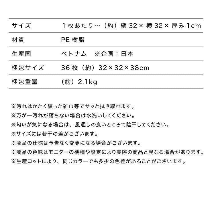 パズルマット 36枚組 10mm 32×32cm ジョイントマット プレイマット マット 36枚セット キッズ 子供部屋 パズル アルファベット 英字 知育 保温 防音 衝撃吸収 耐熱 床暖房対応 水洗いOK