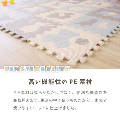 パズルマット ジョイントマット 36枚組 動物柄 くすみカラー 32×32cm 10mm 厚手 防音 保温 衝撃吸収 滑り止め 耐熱 抗菌 防臭 水洗いOK 北欧 ナチュラル 淡色 プレイマット マット 知育 子供部屋