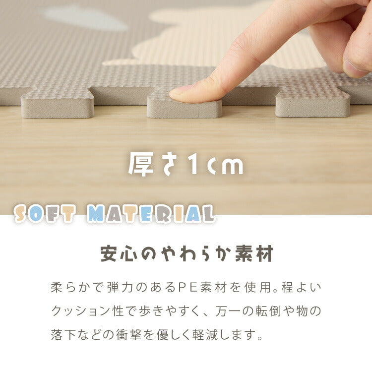 パズルマット ジョイントマット 36枚組 動物柄 くすみカラー 32×32cm 10mm 厚手 防音 保温 衝撃吸収 滑り止め 耐熱 抗菌 防臭 水洗いOK 北欧 ナチュラル 淡色 プレイマット マット 知育 子供部屋