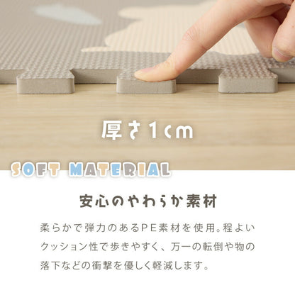 パズルマット ジョイントマット 36枚組 動物柄 くすみカラー 32×32cm 10mm 厚手 防音 保温 衝撃吸収 滑り止め 耐熱 抗菌 防臭 水洗いOK 北欧 ナチュラル 淡色 プレイマット マット 知育 子供部屋