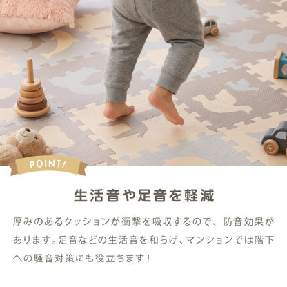 パズルマット ジョイントマット 36枚組 動物柄 くすみカラー 32×32cm 10mm 厚手 防音 保温 衝撃吸収 滑り止め 耐熱 抗菌 防臭 水洗いOK 北欧 ナチュラル 淡色 プレイマット マット 知育 子供部屋