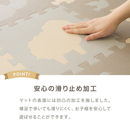 パズルマット ジョイントマット 36枚組 動物柄 くすみカラー 32×32cm 10mm 厚手 防音 保温 衝撃吸収 滑り止め 耐熱 抗菌 防臭 水洗いOK 北欧 ナチュラル 淡色 プレイマット マット 知育 子供部屋