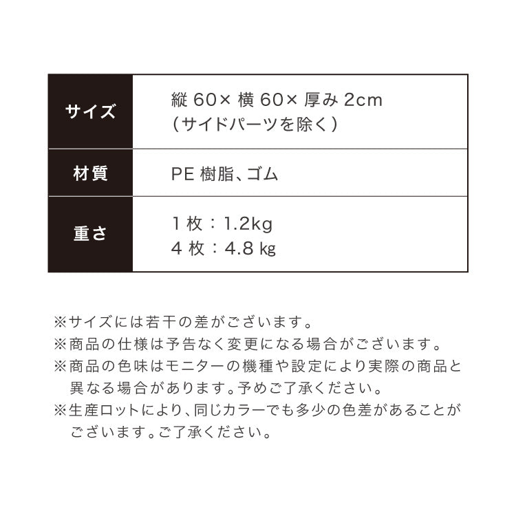 トレーニングマット 厚手 4枚 大判 幅広 厚さ 20mm フリーカット ストレッチマット ヨガ フィットネス ジムマット プレイマット スポーツマット トレーニング 大きい 硬い ジョイント 筋トレ【送料無料】