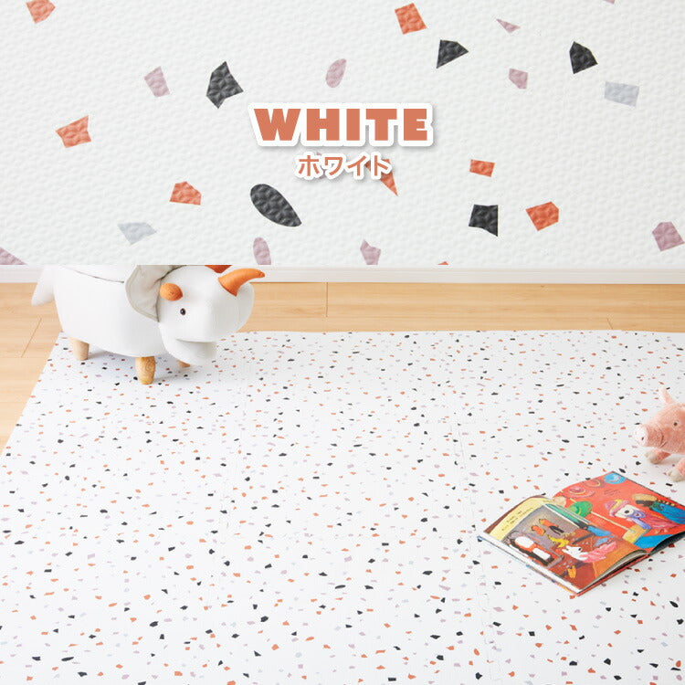 ジョイントマット 大判 61cm 32枚 テラゾー柄 大理石 PE樹脂 低ホルムアルデヒド 6畳相当 32枚組 洗える 防音 断熱 保温 サイドパーツ付 レイアウト自由 安心素材 おしゃれ フロアマット プレイマット