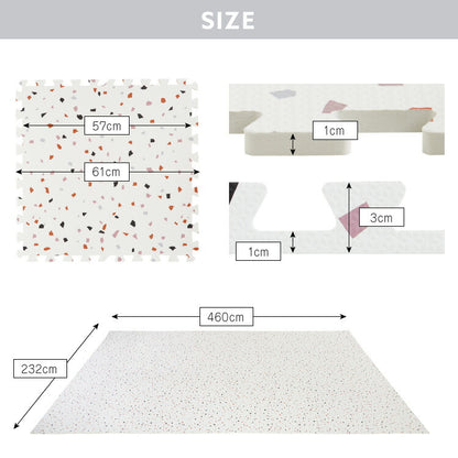 ジョイントマット 大判 61cm 32枚 テラゾー柄 大理石 PE樹脂 低ホルムアルデヒド 6畳相当 32枚組 洗える 防音 断熱 保温 サイドパーツ付 レイアウト自由 安心素材 おしゃれ フロアマット プレイマット