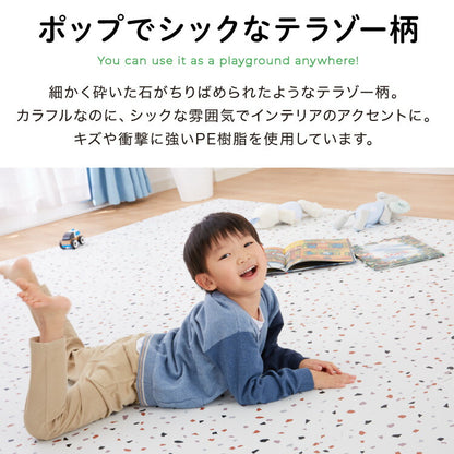 ジョイントマット 大判 61cm 32枚 テラゾー柄 大理石 PE樹脂 低ホルムアルデヒド 6畳相当 32枚組 洗える 防音 断熱 保温 サイドパーツ付 レイアウト自由 安心素材 おしゃれ フロアマット プレイマット