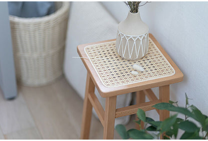 スツール 天然木 ラタン 幅25 奥行25 高さ45cm 完成品 軽量 コンパクト おしゃれ リビング ダイニング 来客用 籐家具 椅子 チェア amu/アム AMU-S02(代引不可)