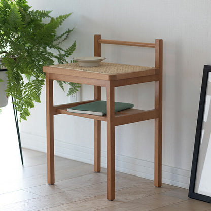 サイドテーブル 棚付き 天然木 ラタン 幅35 奥行27 高さ53cm 完成品 軽量 コンパクト シンプル おしゃれ かわいい リビング ダイニング ベッドサイド 籐家具 机 テーブル amu/アム AMU-T03(代引不可)