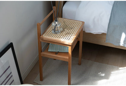 サイドテーブル 棚付き 天然木 ラタン 幅35 奥行27 高さ53cm 完成品 軽量 コンパクト シンプル おしゃれ かわいい リビング ダイニング ベッドサイド 籐家具 机 テーブル amu/アム AMU-T03(代引不可)