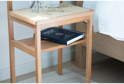 サイドテーブル 棚付き 天然木 ラタン 幅35 奥行27 高さ53cm 完成品 軽量 コンパクト シンプル おしゃれ かわいい リビング ダイニング ベッドサイド 籐家具 机 テーブル amu/アム AMU-T03(代引不可)