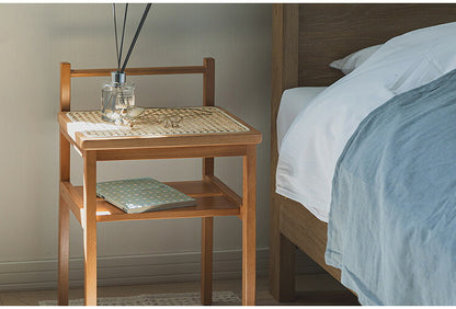 サイドテーブル 棚付き 天然木 ラタン 幅35 奥行27 高さ53cm 完成品 軽量 コンパクト シンプル おしゃれ かわいい リビング ダイニング ベッドサイド 籐家具 机 テーブル amu/アム AMU-T03(代引不可)