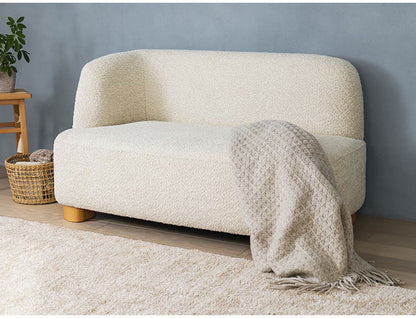 アームソファ 北欧風 木脚 天然木 アジャスター付き ブークレ生地 ローソファ 肘掛け ソファ 韓国インテリア 一人暮らし ワンルーム リビング 新生活 右肘 左肘 ソファー 幅115cm 脚 取り外し可(代引不可)