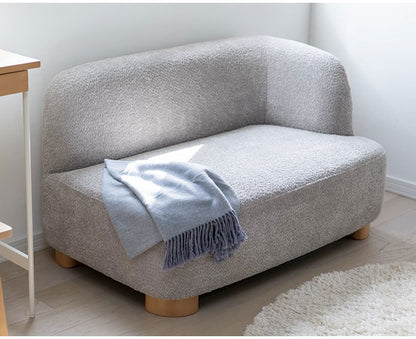 アームソファ 北欧風 木脚 天然木 アジャスター付き ブークレ生地 ローソファ 肘掛け ソファ 韓国インテリア 一人暮らし ワンルーム リビング 新生活 右肘 左肘 ソファー 幅115cm 脚 取り外し可(代引不可)