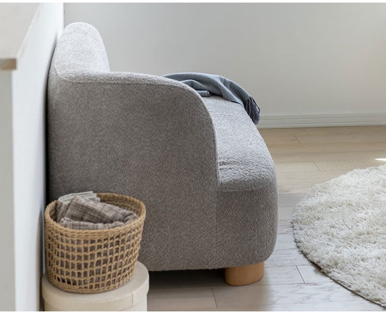 アームソファ 北欧風 木脚 天然木 アジャスター付き ブークレ生地 ローソファ 肘掛け ソファ 韓国インテリア 一人暮らし ワンルーム リビング 新生活 右肘 左肘 ソファー 幅115cm 脚 取り外し可(代引不可)